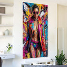Tableau Pop Art – Femme Graffiti Couleurs Vives 40x80cm / Toile tendue sur châssis Tableau Pop Art
