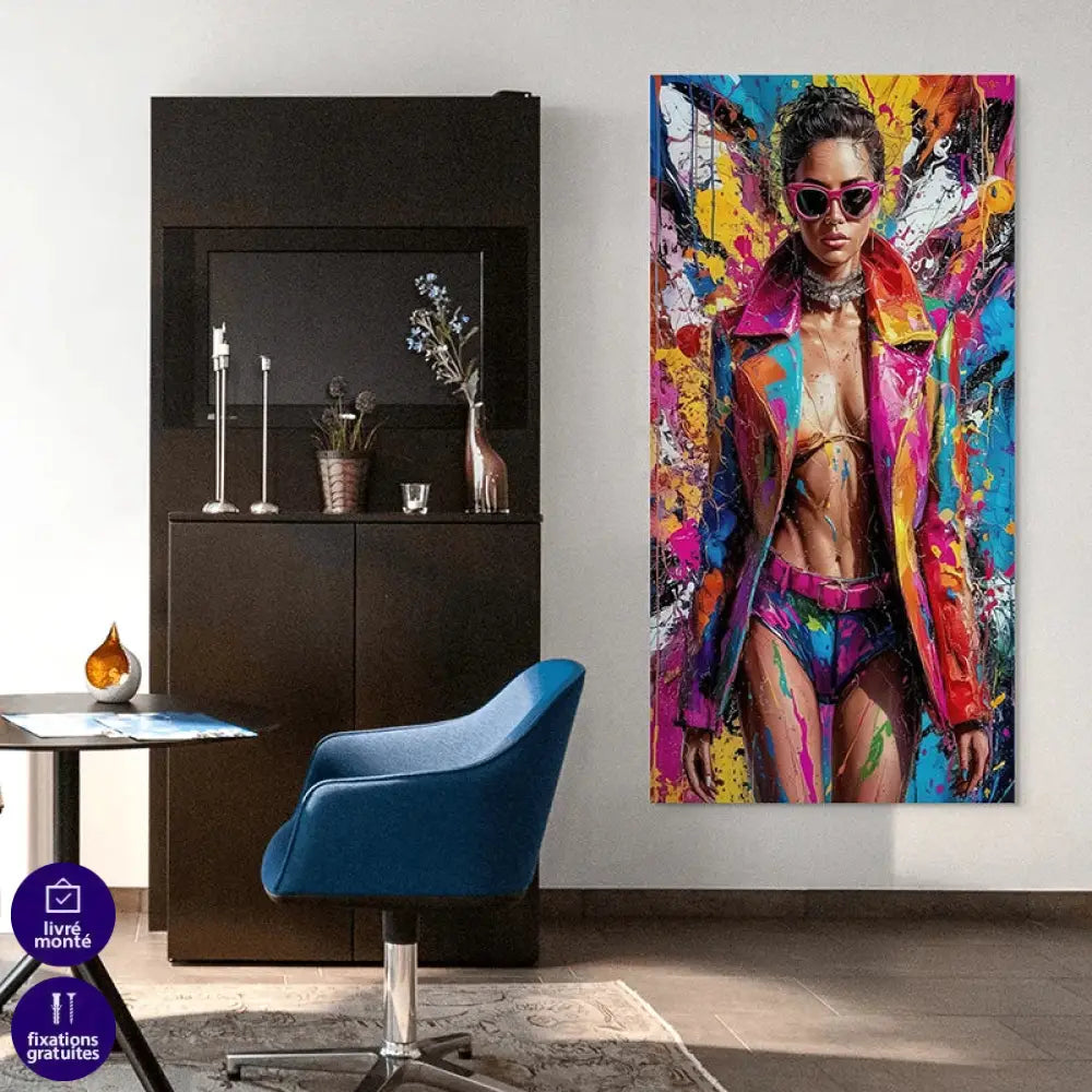 Tableau Pop Art – Femme Graffiti Couleurs Vives Tableau Pop Art