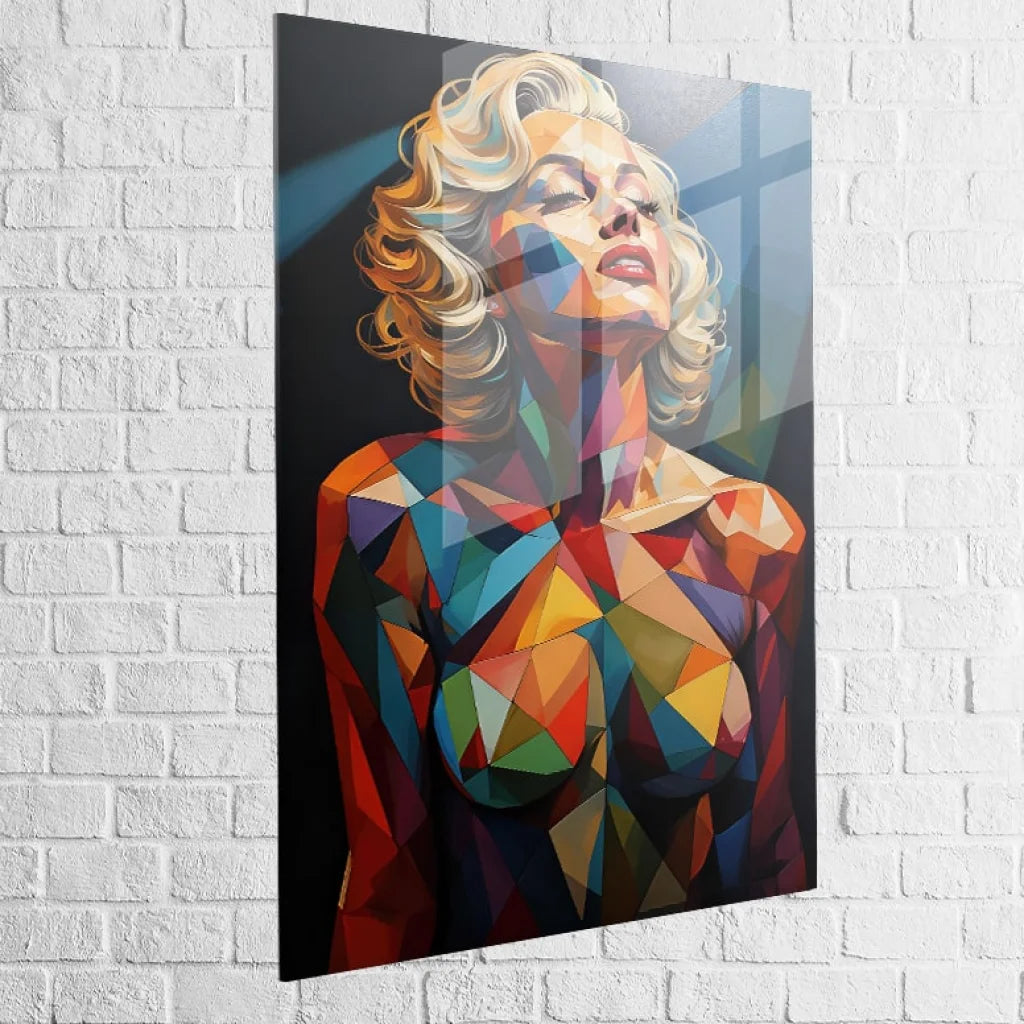Grand Tableau Moderne – Marilyn en Polygones Multicolores