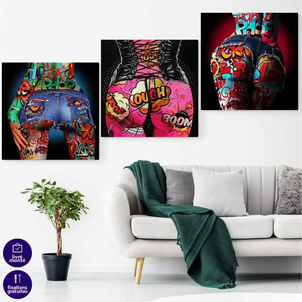 Tableau Pop Art Sexy Tatoo 3 pièces - Montableaudeco