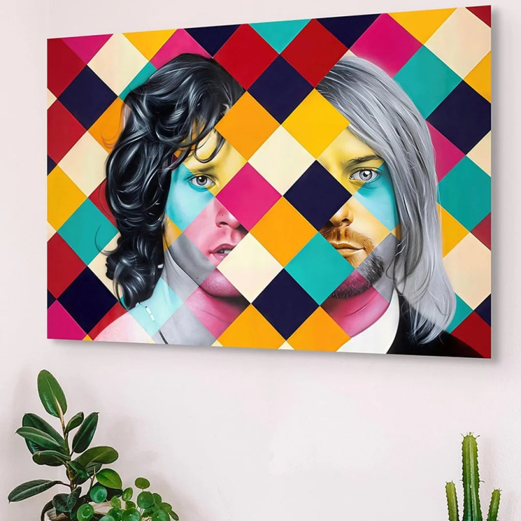 tableau pop art visages en fusion jim morrison kurt cobain

