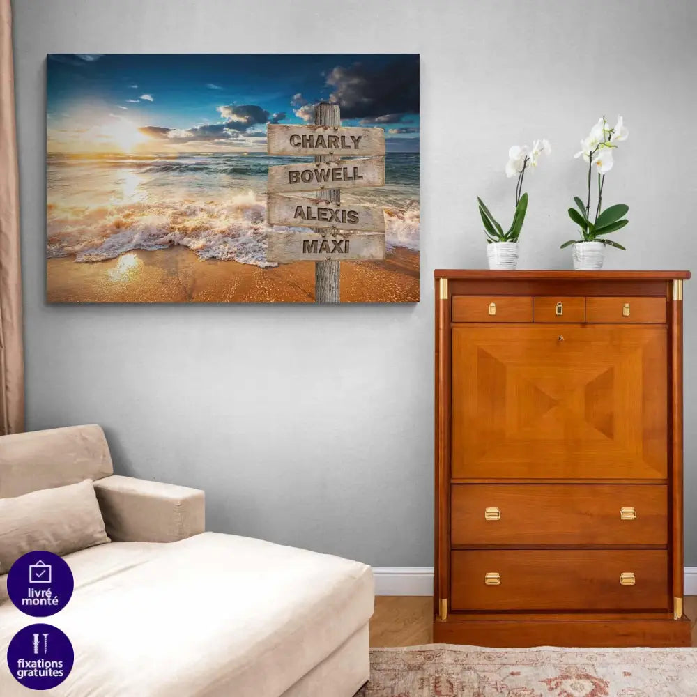 Tableau Prénoms Famille Bord de Plage - Montableaudeco