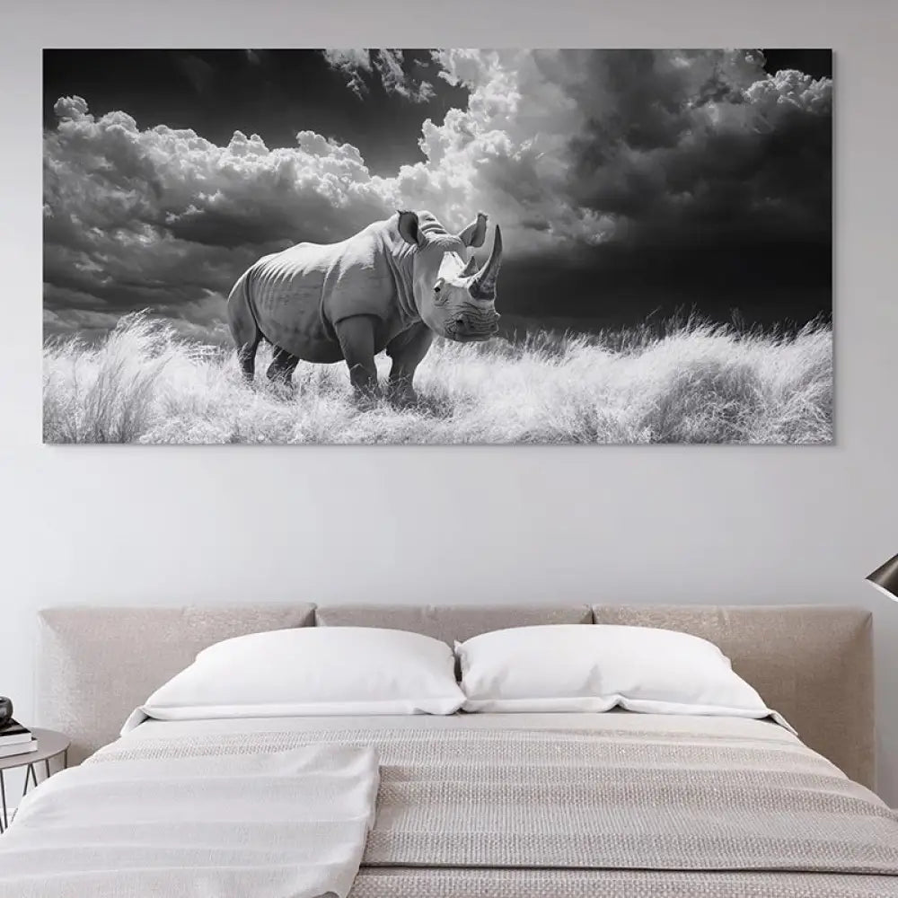 Tableau Rhinocéros Noir et Blanc 40x80cm / Toile tendue sur châssis Tableau Animaux