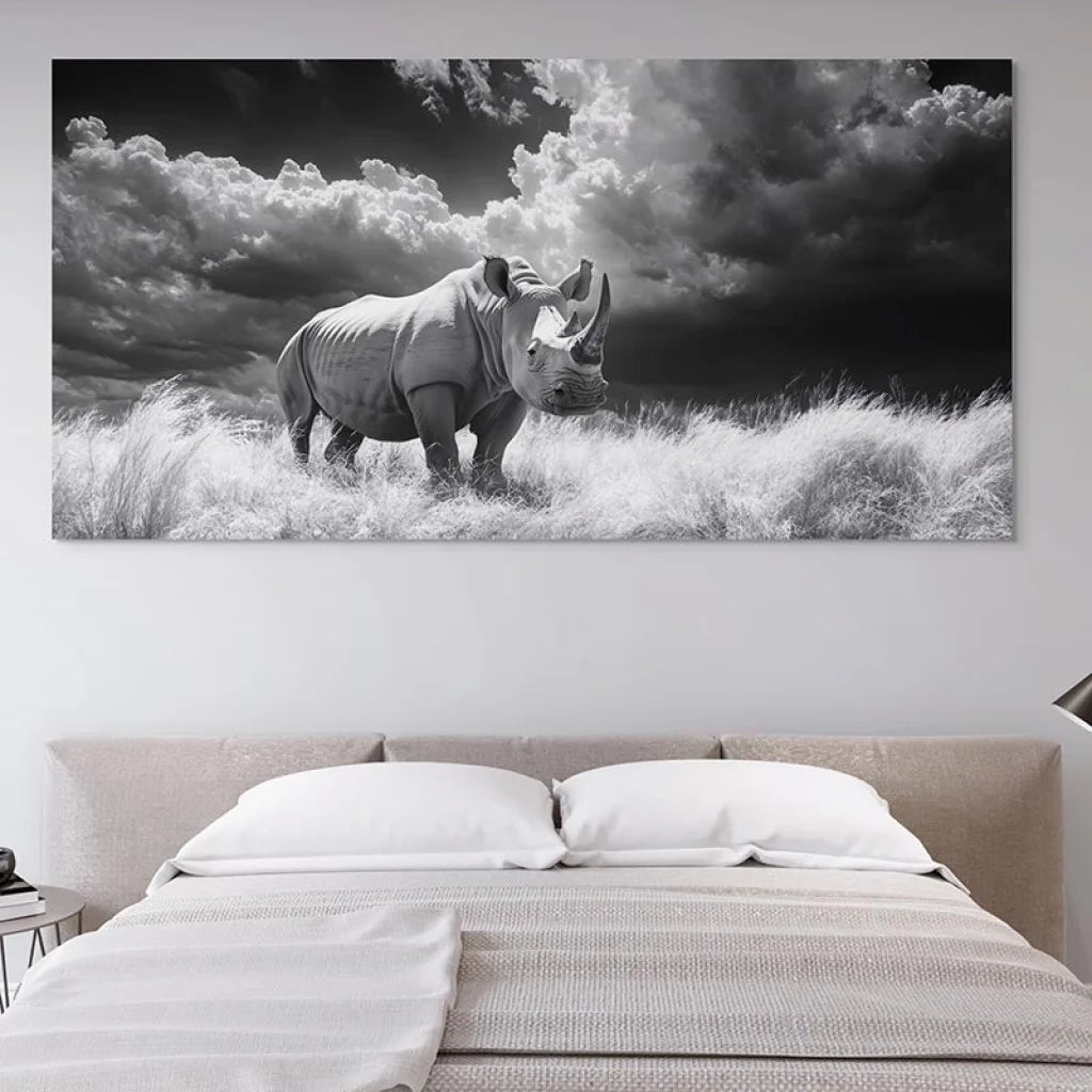 Tableau Rhinocéros Noir et Blanc 40x80cm / Toile tendue sur châssis Tableau Animaux
