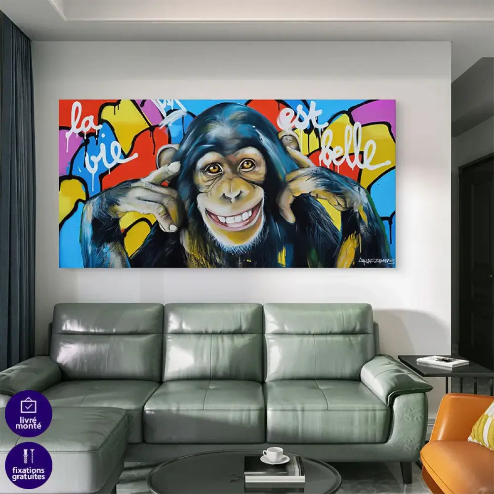 Illustration pop art avec chimpanzé et message positif

