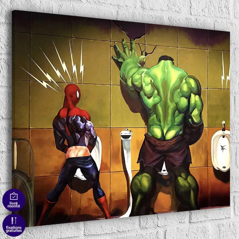 Tableau Spiderman Hulk Aux Toilettes - Montableaudeco