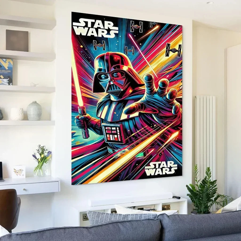 Tableau star wars vaisseaux TIE et Dark Vador, ambiance pop art