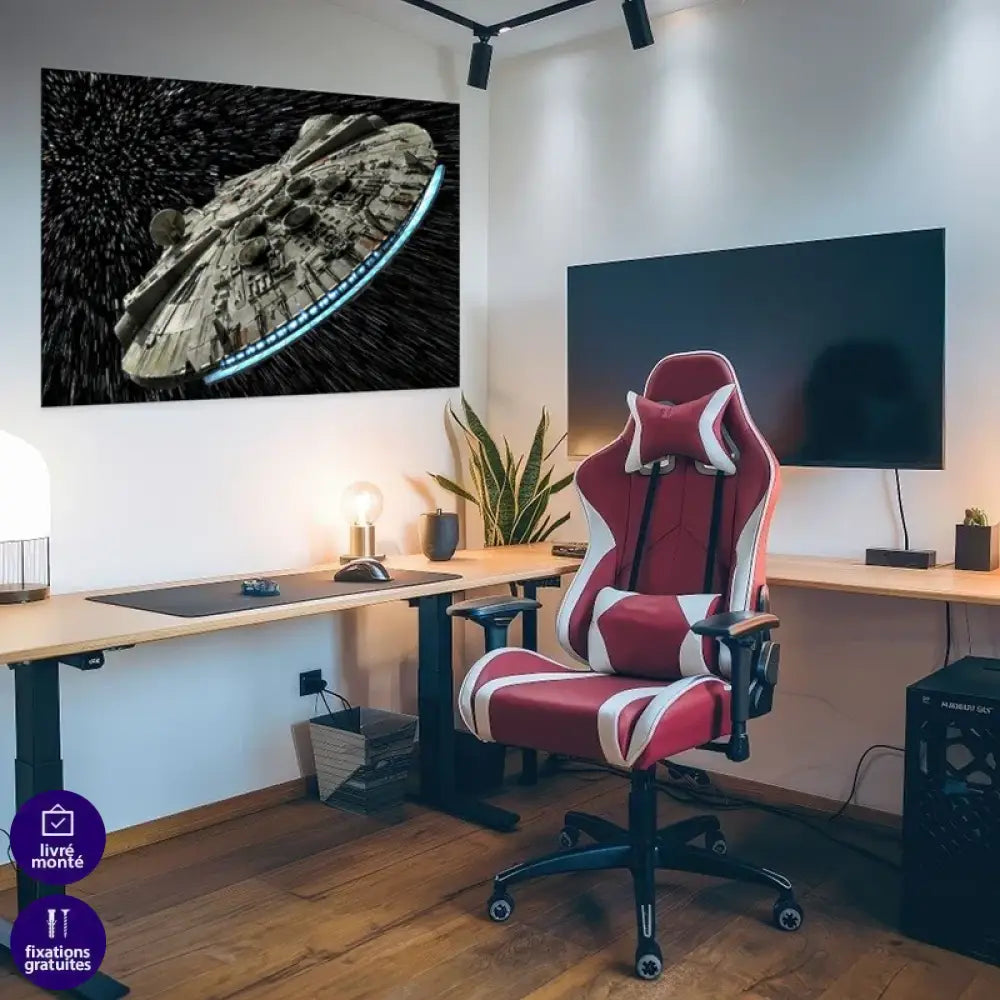 Tableau mural Faucon Millénium fond galaxie bleue et étoiles