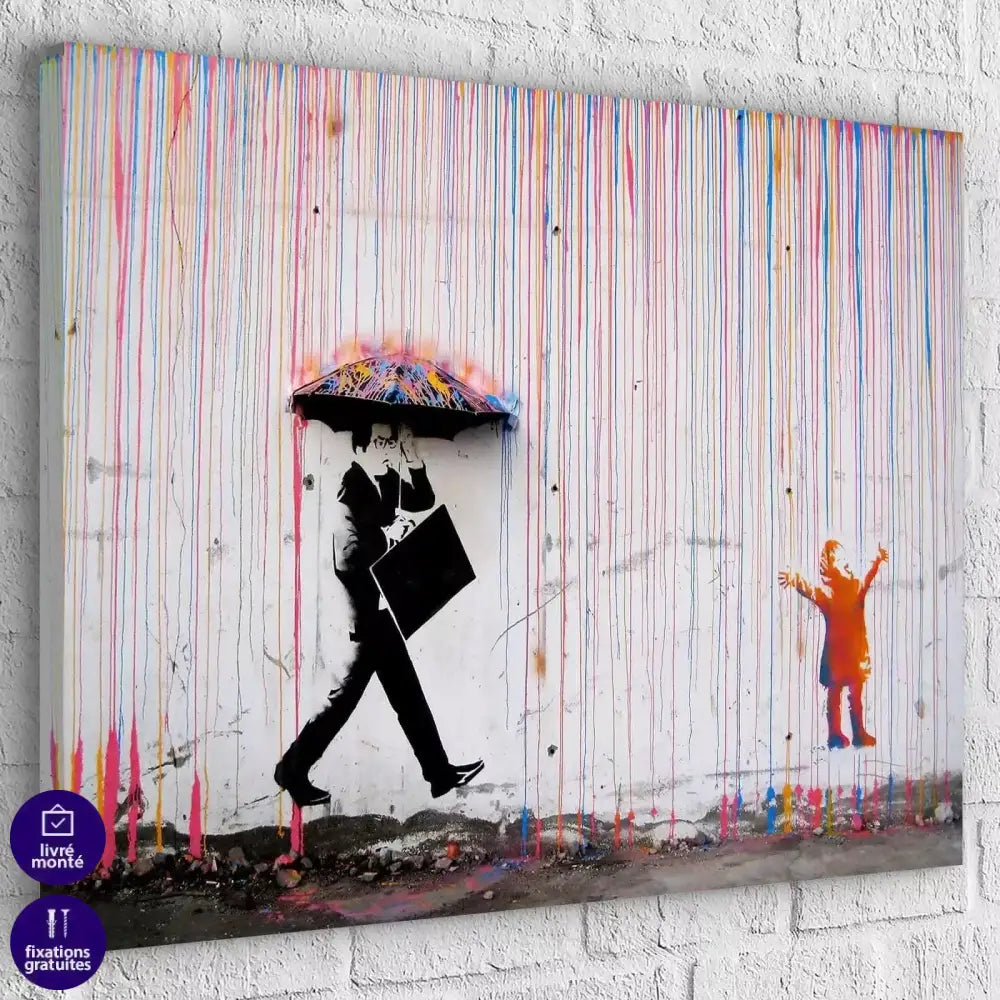 Tableau Street Art Banksy Umbrella Rain - Montableaudeco