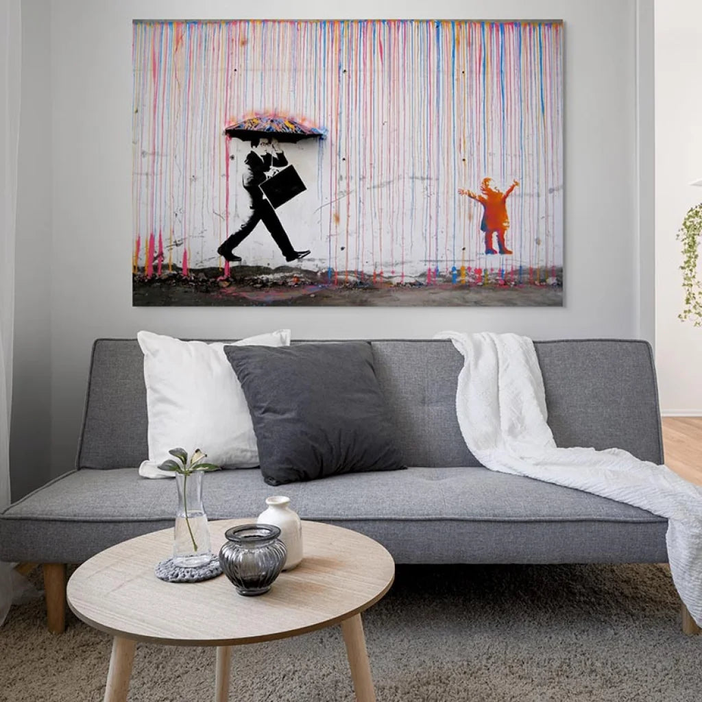 Tableau Street Art Banksy Umbrella Rain 40x60cm / Affiche sans cadre Tableau Street Art