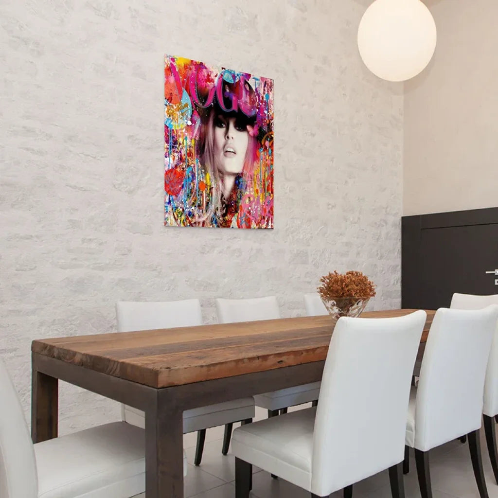 Tableau Bardot street art – détail du visage, textures peinture et effets graffiti