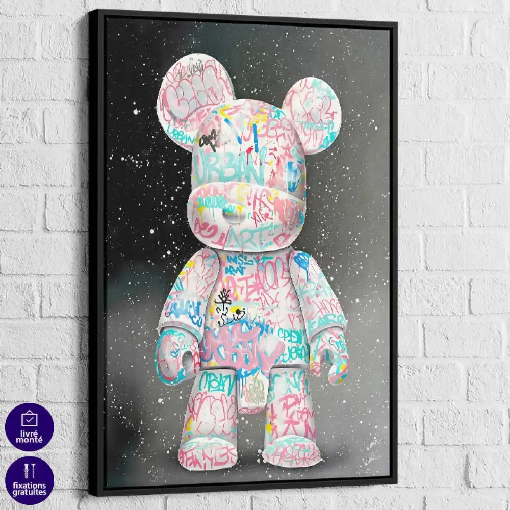 tableau street art bear graffiti avec cadre noir <!-- cadre noir -->