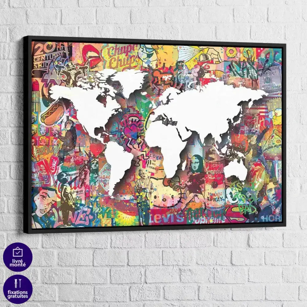 Tableau Street Art Carte du Monde - Montableaudeco