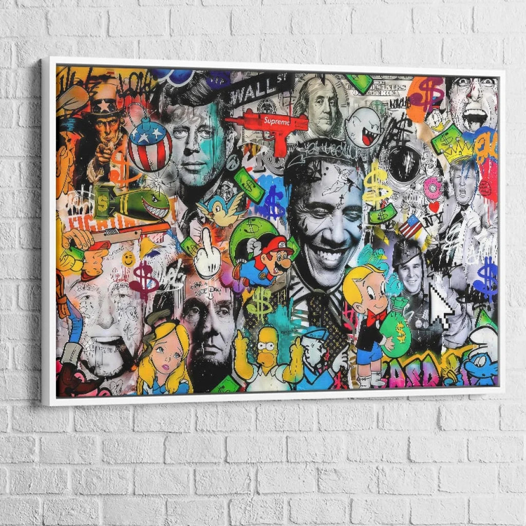 Tableau pop culture américaine en style graffiti urbain


