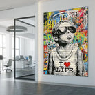 Tableau street art enfant aux lunettes I Love Life fond graffiti