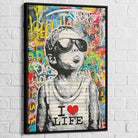 Tableau street art cadre noir garçon aux lunettes graffiti urbain