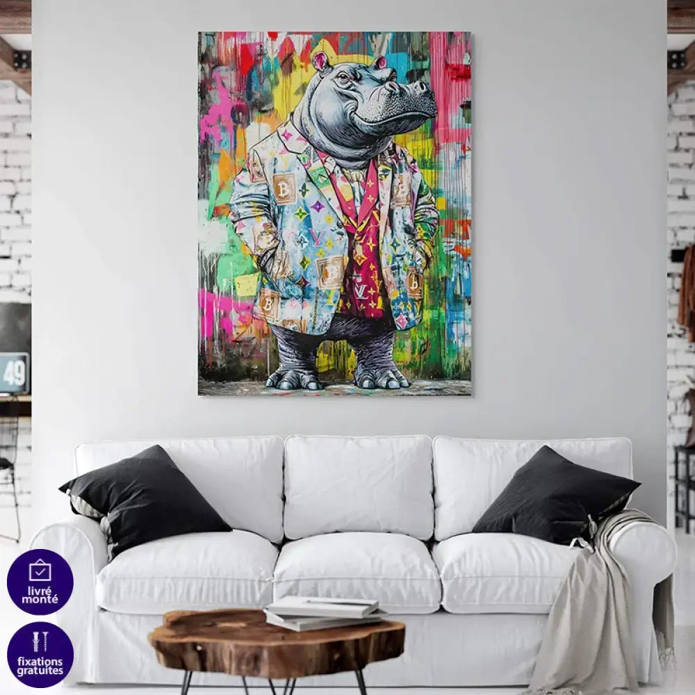 Tableau graffiti hippo dandy moderne déco murale urbaine