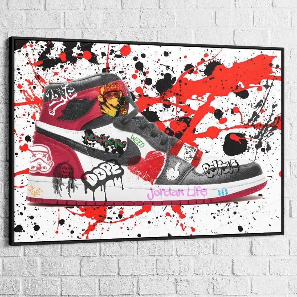 Tableau Street Art Jordan Rouge Noir - Montableaudeco