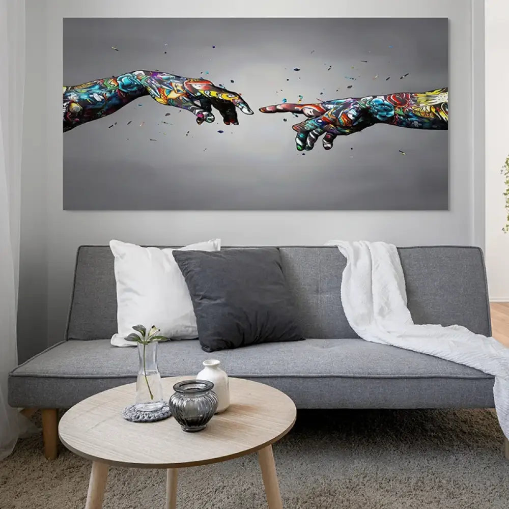 Tableau moderne La Création d’Adam, version graffiti colorée