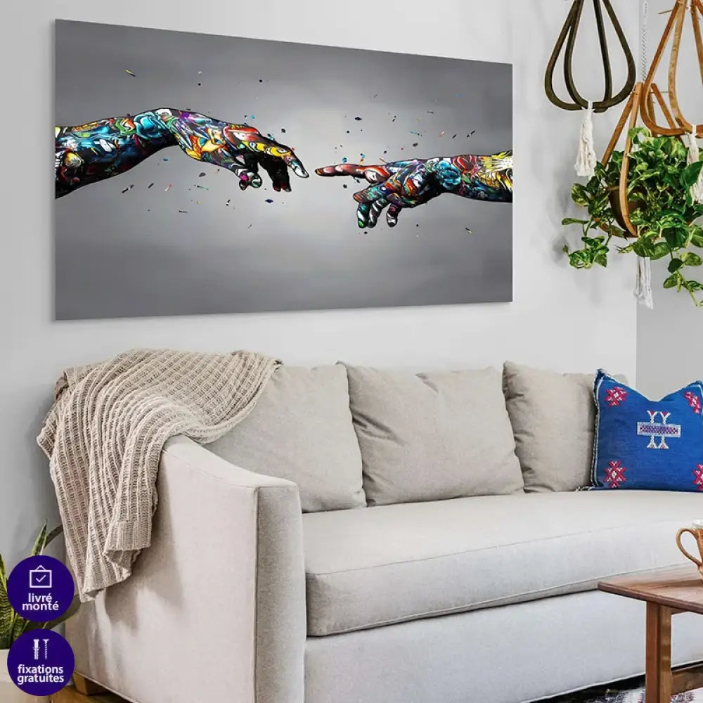 Tableau Street Art pop et moderne, La Création d’Adam revisité