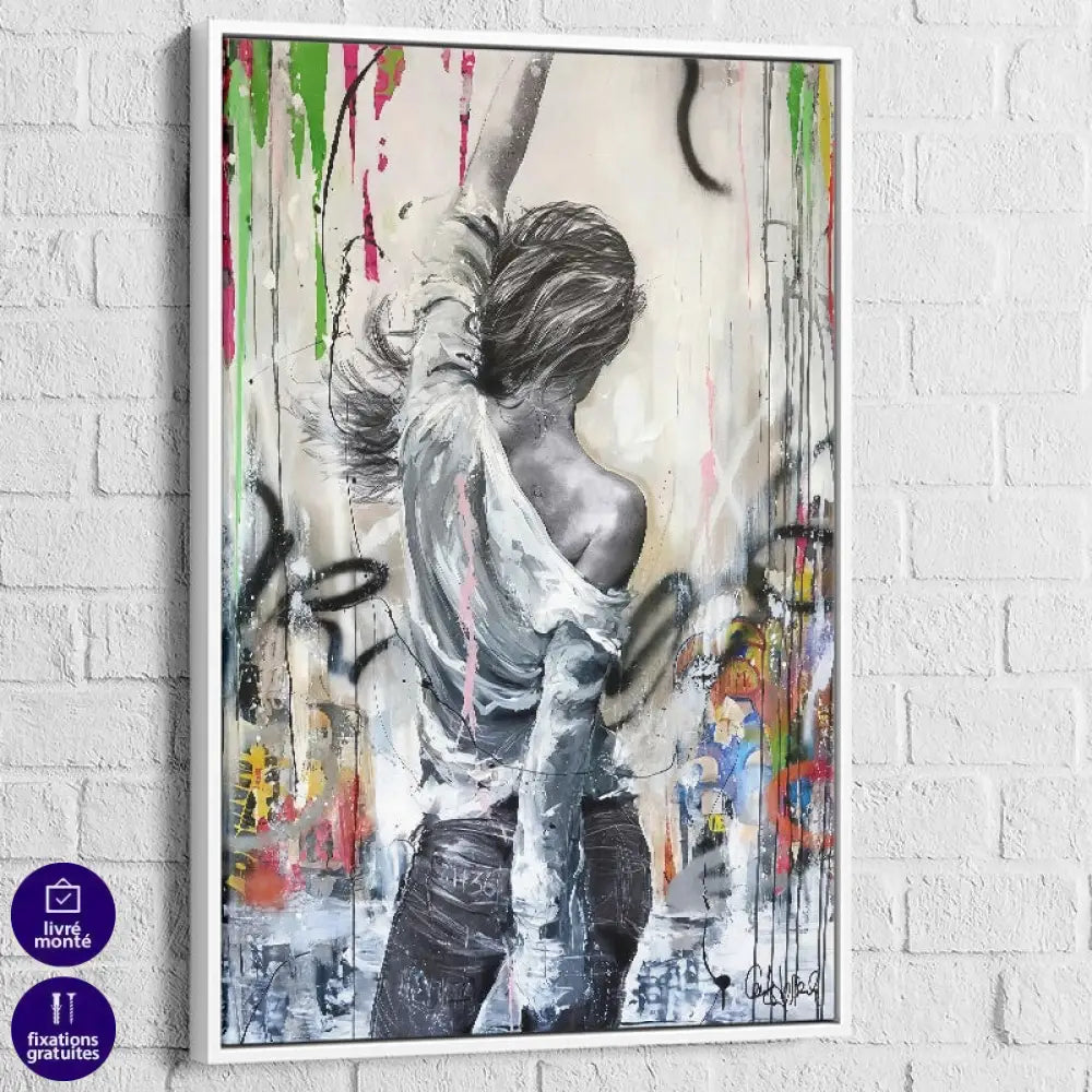 Tableau street art La Danseuse, cadre blanc