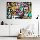 Toile street art en cadre flottant noir, rendu galerie, couleurs explosives