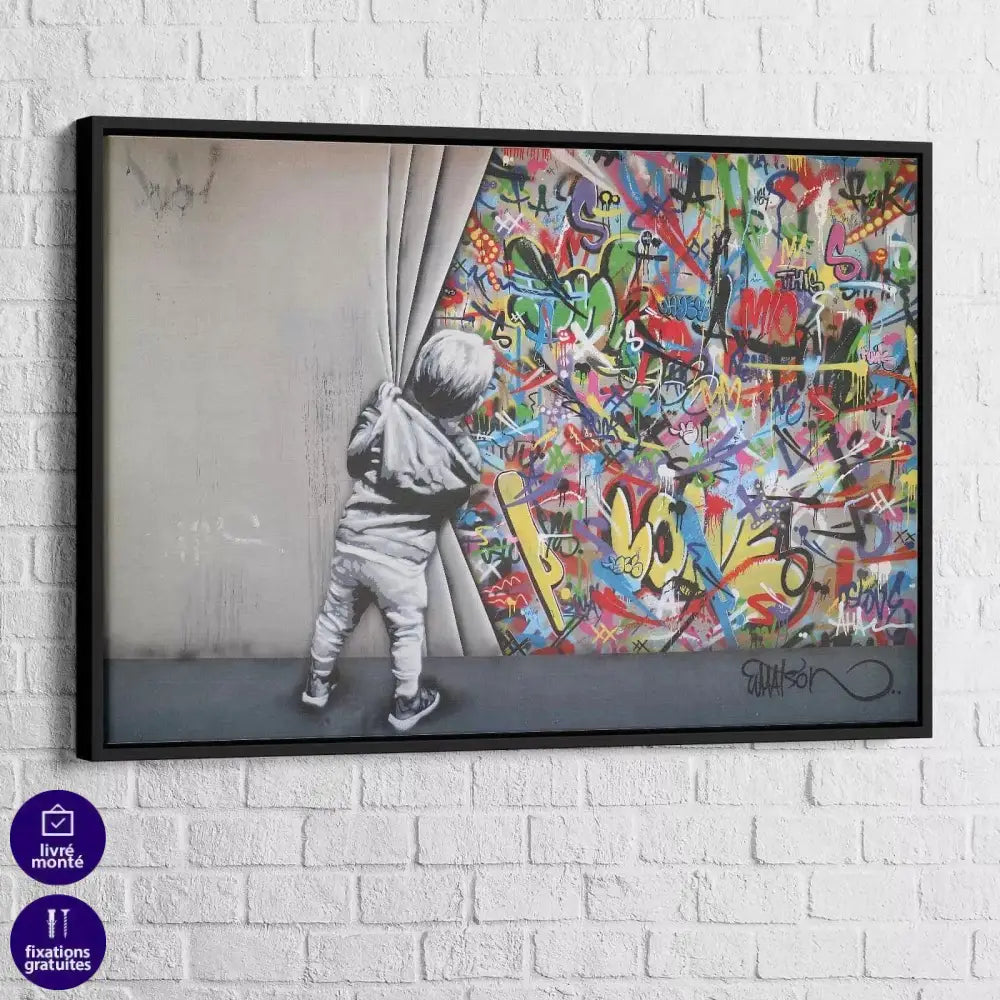 Tableau Street Art L'enfant devant le mur - Montableaudeco
