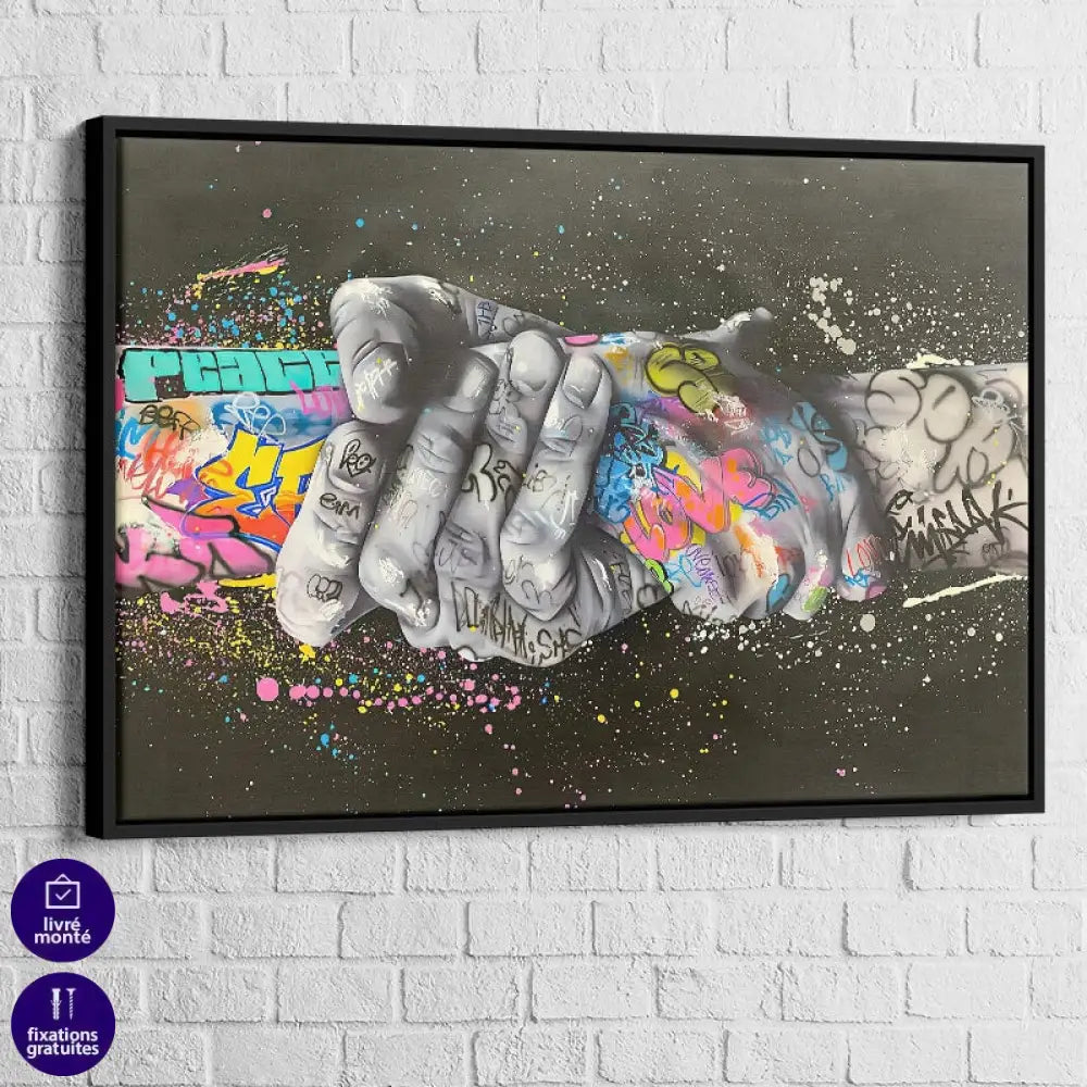 toile graffiti mains symboliques pour décoration murale