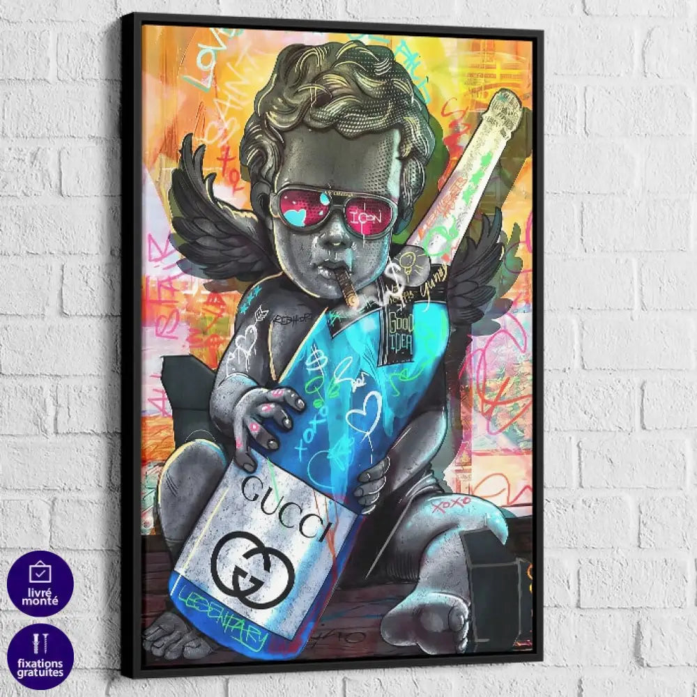 Tableau Street Art Luxe et Chérubin 40x60cm / Cadre Noir Tableau Pop Art