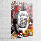 Tableau Chicago Bulls hommage au n°23, textures graffiti et coulures
