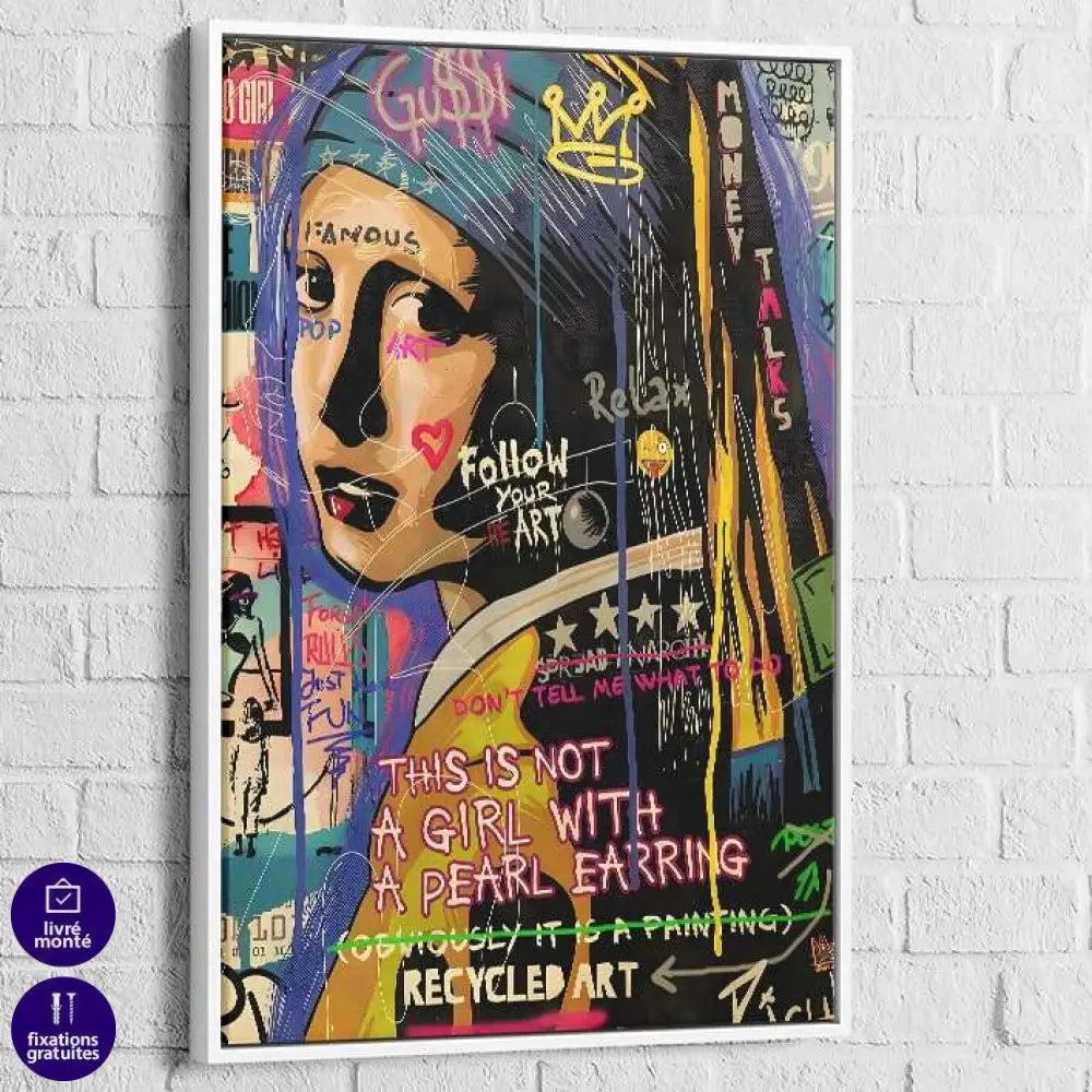 Tableau Street Art Mosaïque Pop Culture 40x60cm / Cadre Blanc Tableau Street art