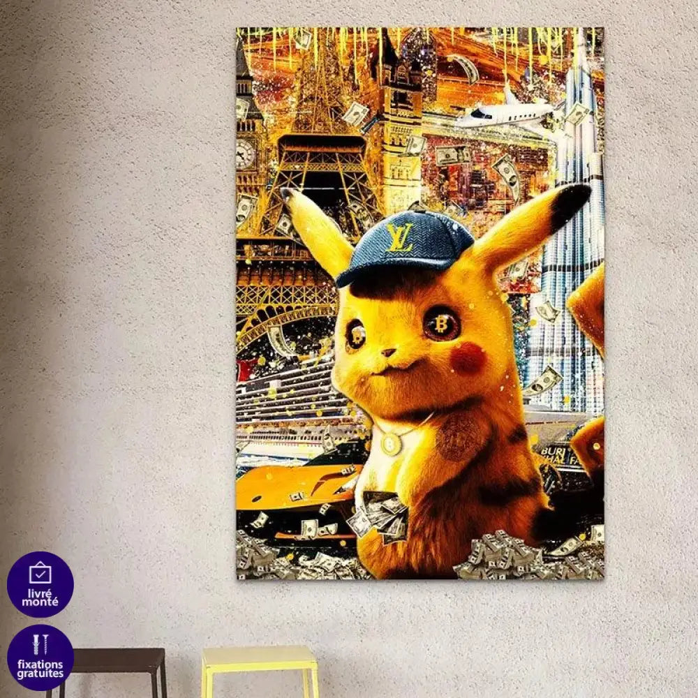 Tableau Street Art Pikachu Bit coin - Montableaudeco