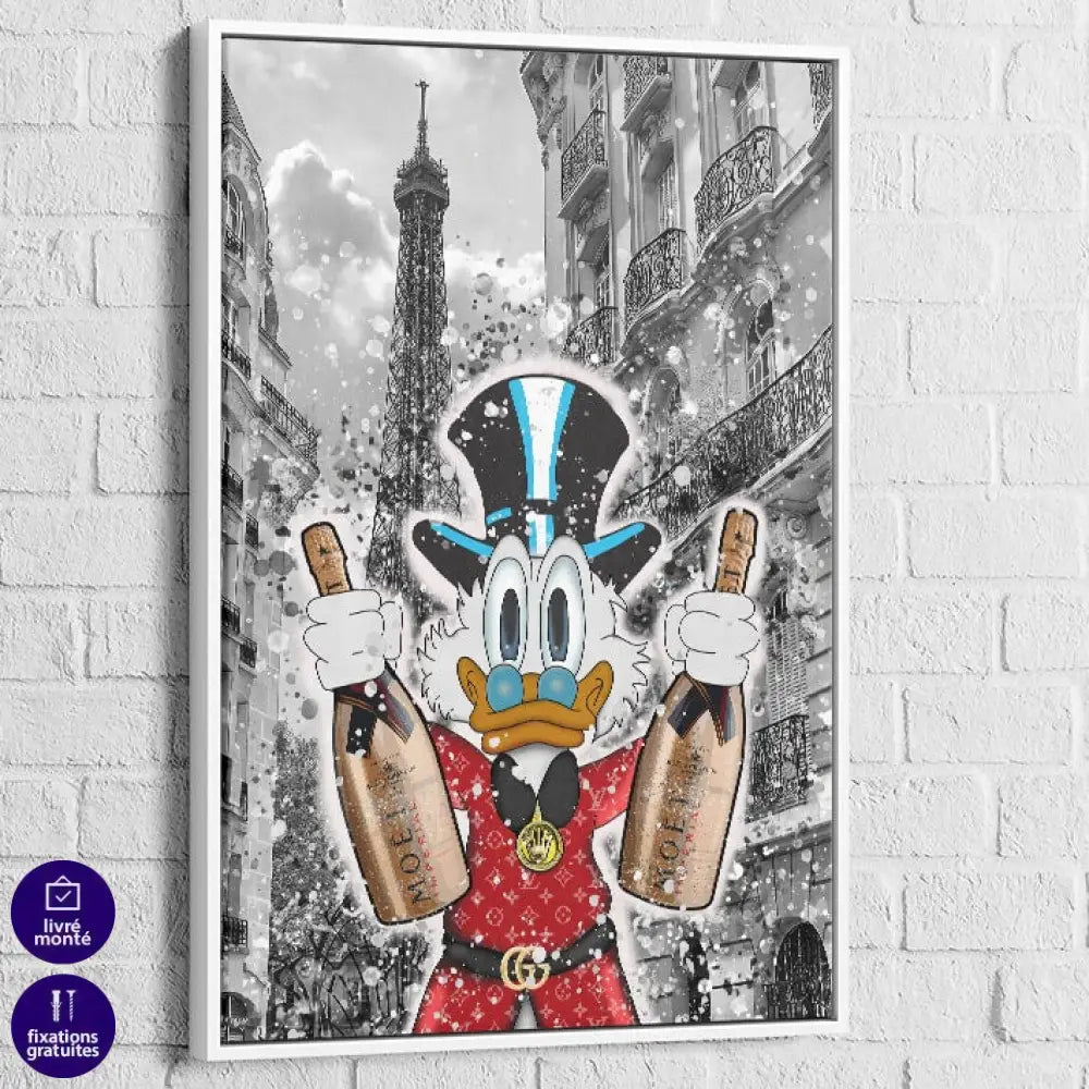 Tableau Street Art Rich Duck in Paris 40x60cm / Cadre Blanc Tableau Street Art