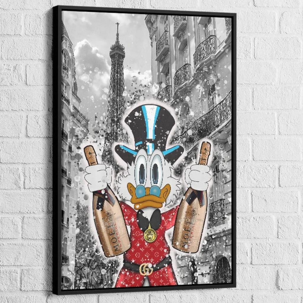 Tableau Street Art Rich Duck in Paris 40x60cm / Cadre Noir Tableau Street Art