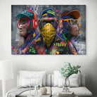 Tableau street art Singes Urbains, trio de primates graffiti aux couleurs vives