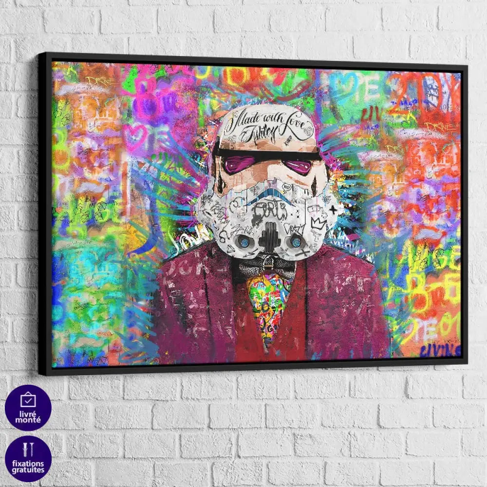 Tableau Street Art Stormtrooper 40x60cm / Cadre Noir Tableau Street Art