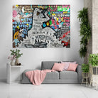 Tableau Street Art Temps Modernes avec citations et icônes pop culture

