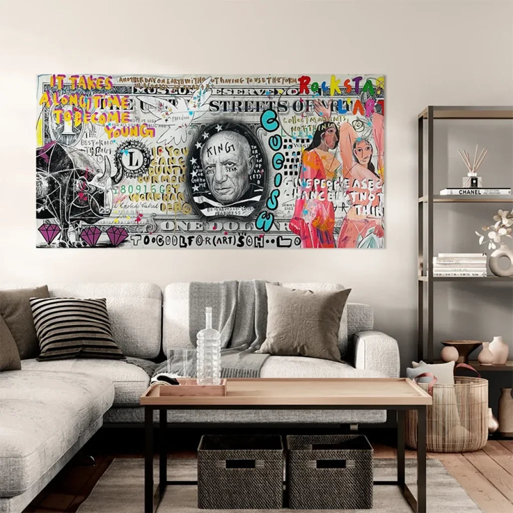 Déco artistique moderne Un Dollar Pour Picasso avec style street art coloré


