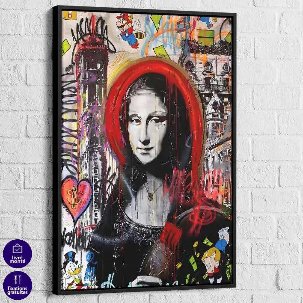 Tableau Street Art Urban Mona 40x60cm / Cadre Noir Tableau Street art