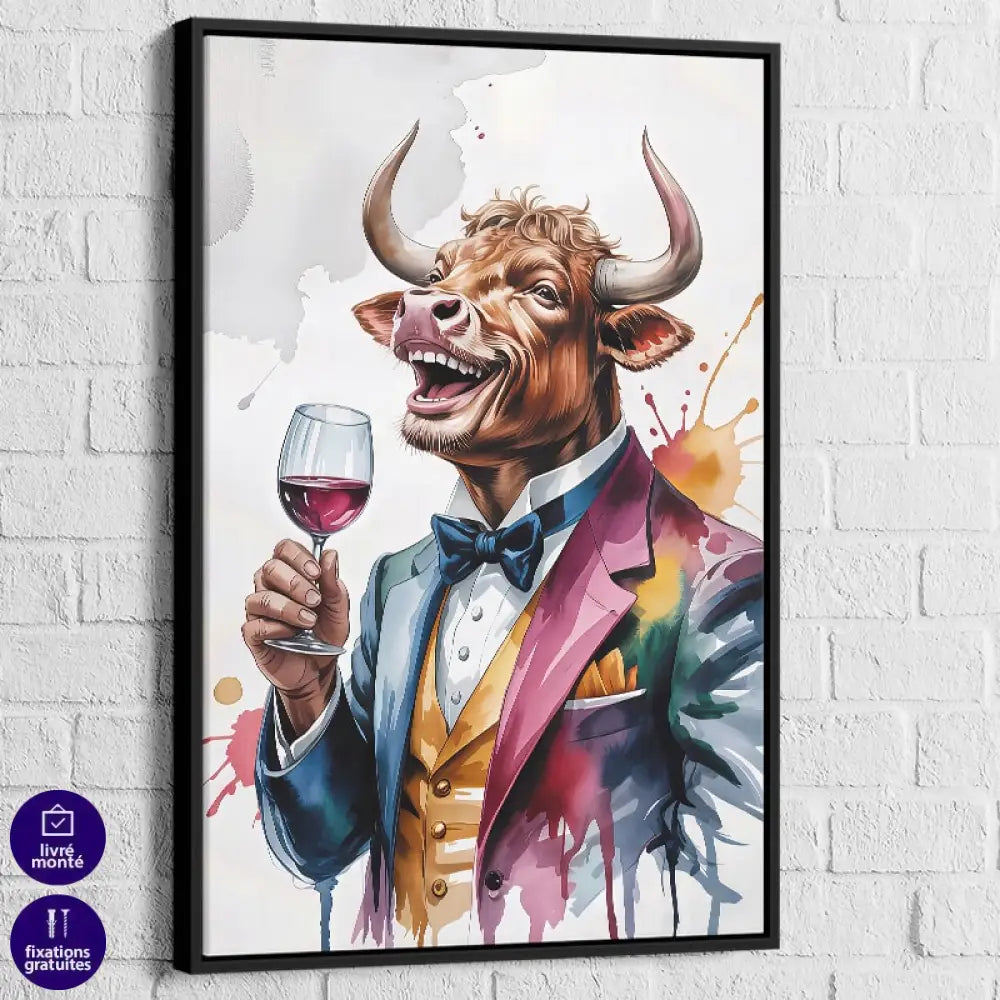 Tableau Taureau Dandy cadre noir – finition galerie chic