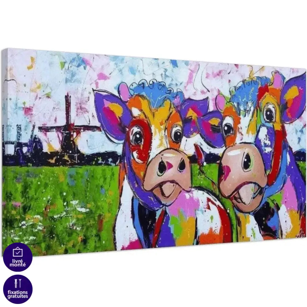 Tableau Vache Colorée Jolie Demoiselles - Montableaudeco