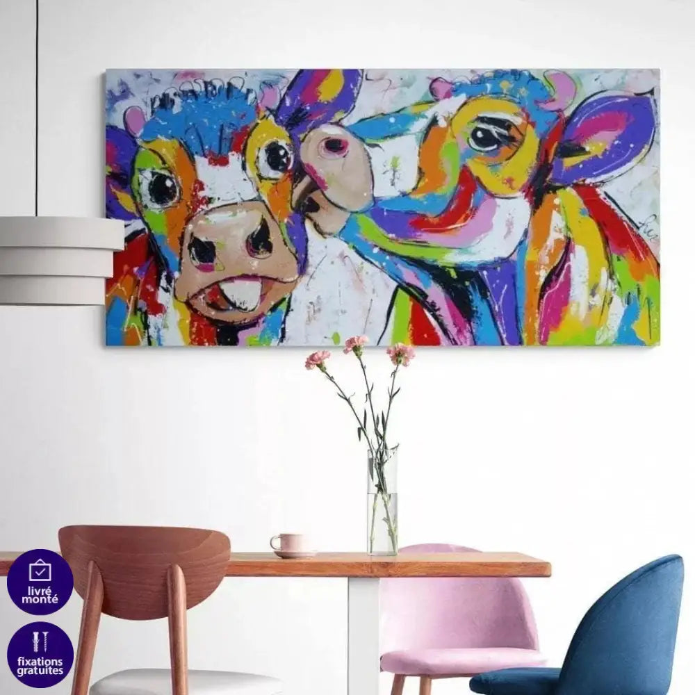 Tableau Vache Colorée L'amour Vache - Montableaudeco