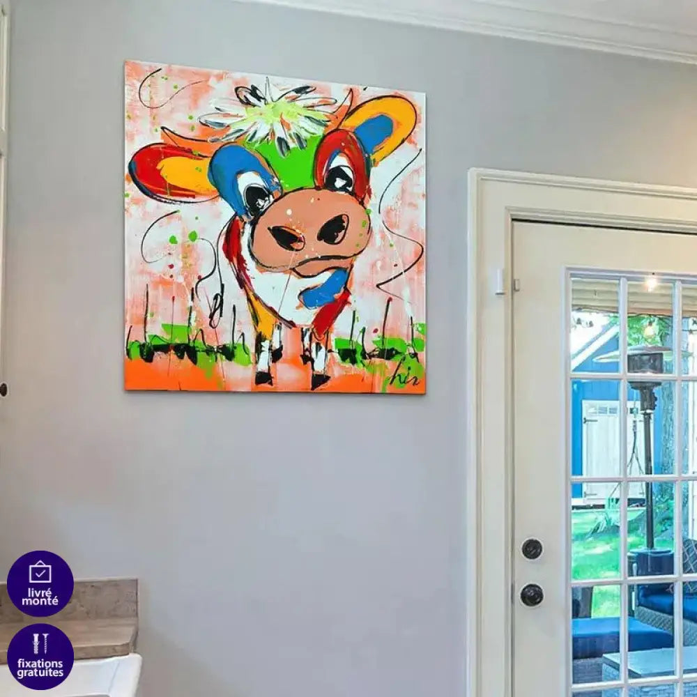 Tableau Vache Colorée Le Petit Veau - Montableaudeco