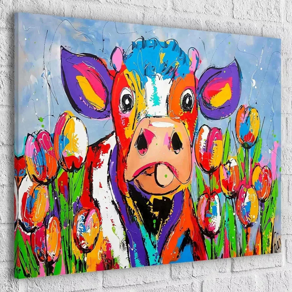 Tableau Vache Colorée Le Printemps - Montableaudeco