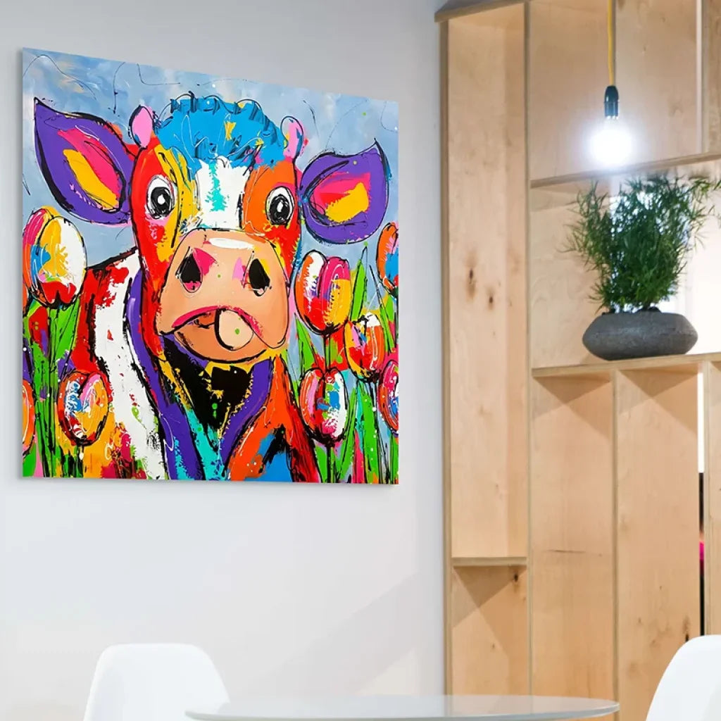 tableau vache rigolote coloré moderne