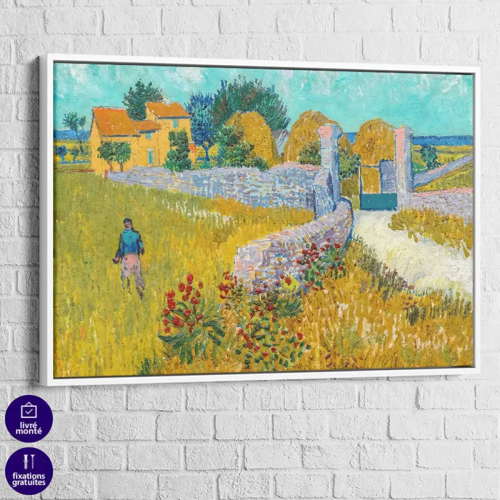 Version cadre flottant blanc pour le tableau Van Gogh, rendu galerie