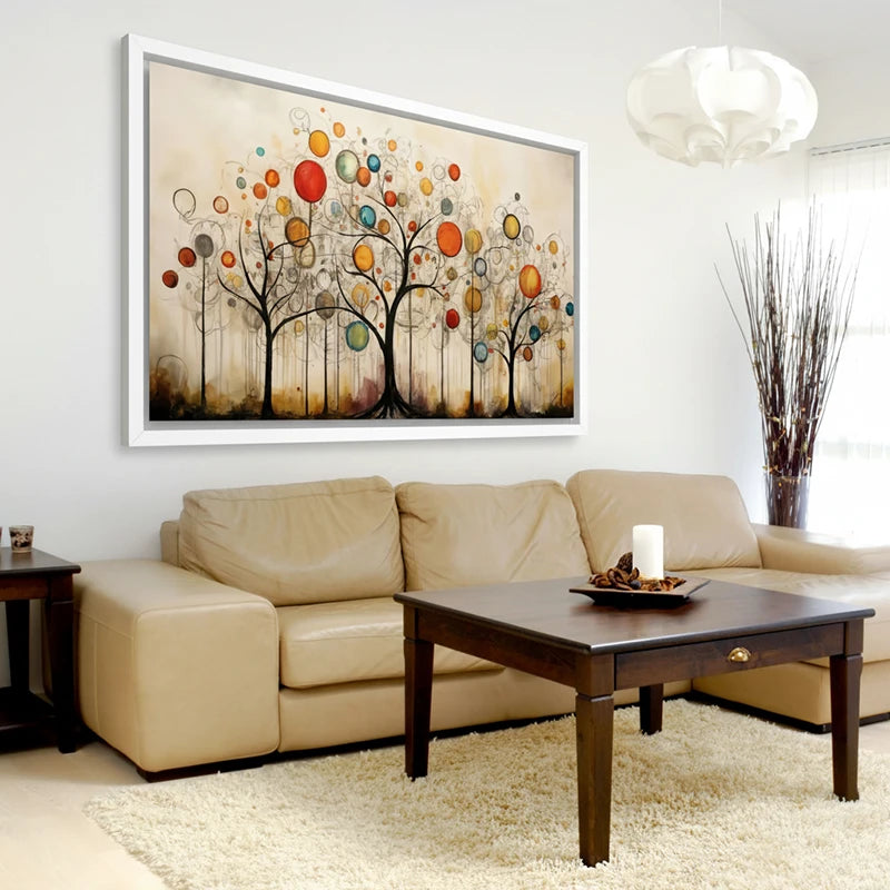 tableau arbre décoratif cadre blanc les sphères du bois dormant