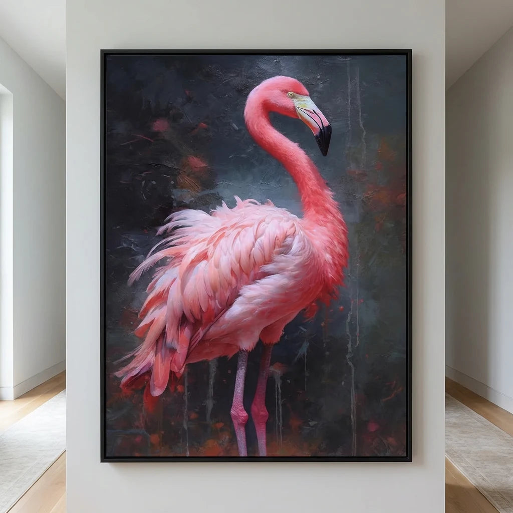 tableau flamant rose portrait animal artistique