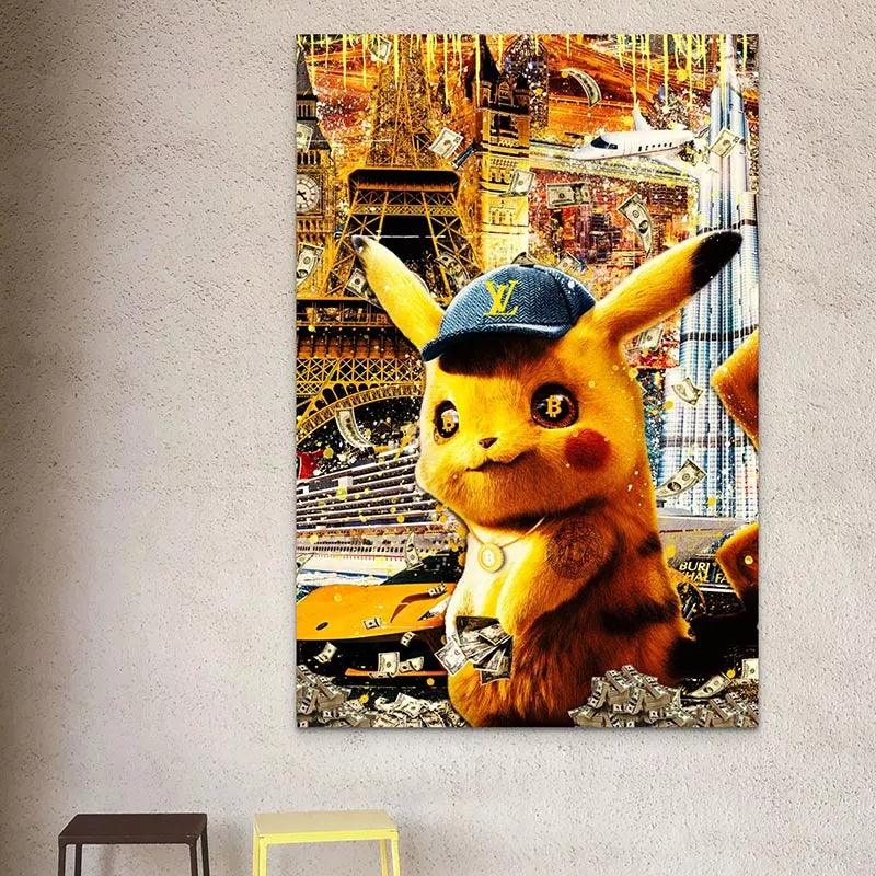 Tableau Street Art Pikachu Bit coin - Montableaudeco